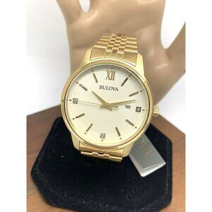 Bulova Men's Watch 97D125 Quartz Diamond Accent Gold Tone Stainless Steel 41mm